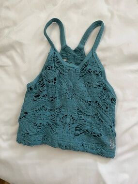 Free People Teal Crochet Racerback Camisole